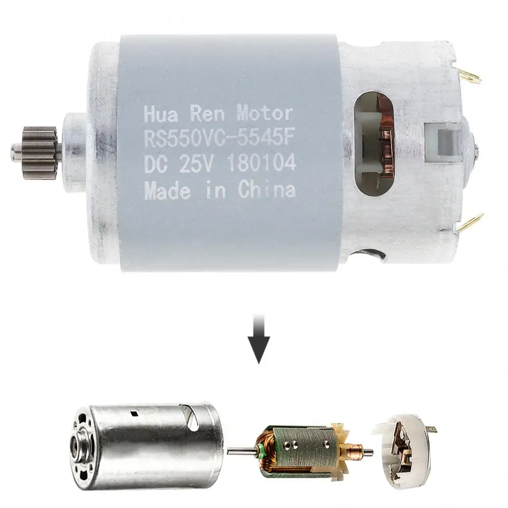 RS550 25V 19500 RPM Serviceable DC Motor with Two-speed 12 Teeth and High Torque Gear Box for Electric Drill / Screwdriver