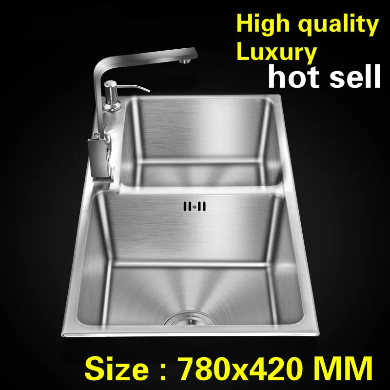 

Free shipping Standard fashion kitchen sink handcraft double groove food grade 304 stainless steel durable hot sell 78X42 CM