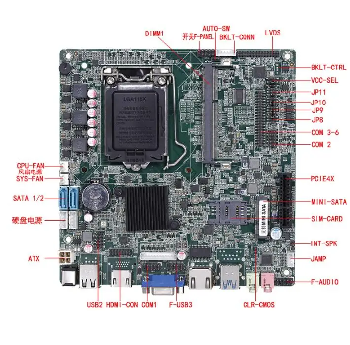 AC6H81-HLE6C Mini-ITX Mainboard For 4th Intel Core i3 i5 i7 CPU H81 Embedded Motherboard Ivybridge with 6*COM 1*LAN LVDS DC12V