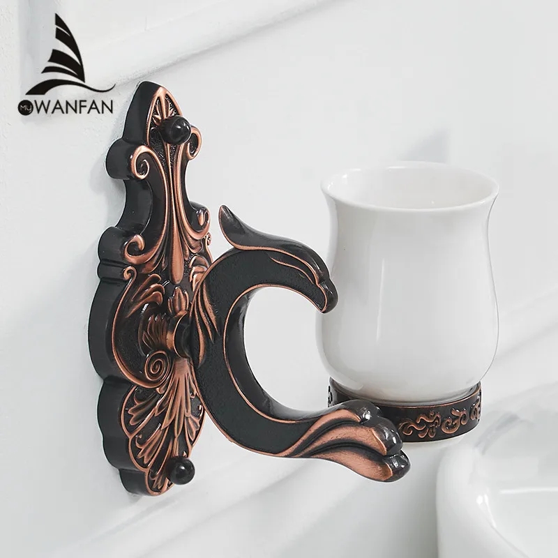 Cup & Tumbler Holders Brass Antique Tumbler Toothbrush Holder With Double Ceramics Cups Decorative Bathroom Accessories WF-88802