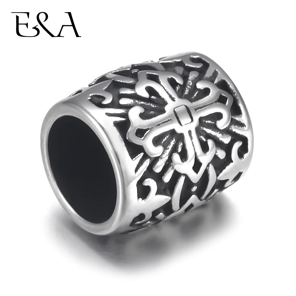 Stainless Steel Bead Charms Holy Cross  8mm Large Hole for Leather Jewelry Bracelet Making Metal Beads DIY Supplies Parts