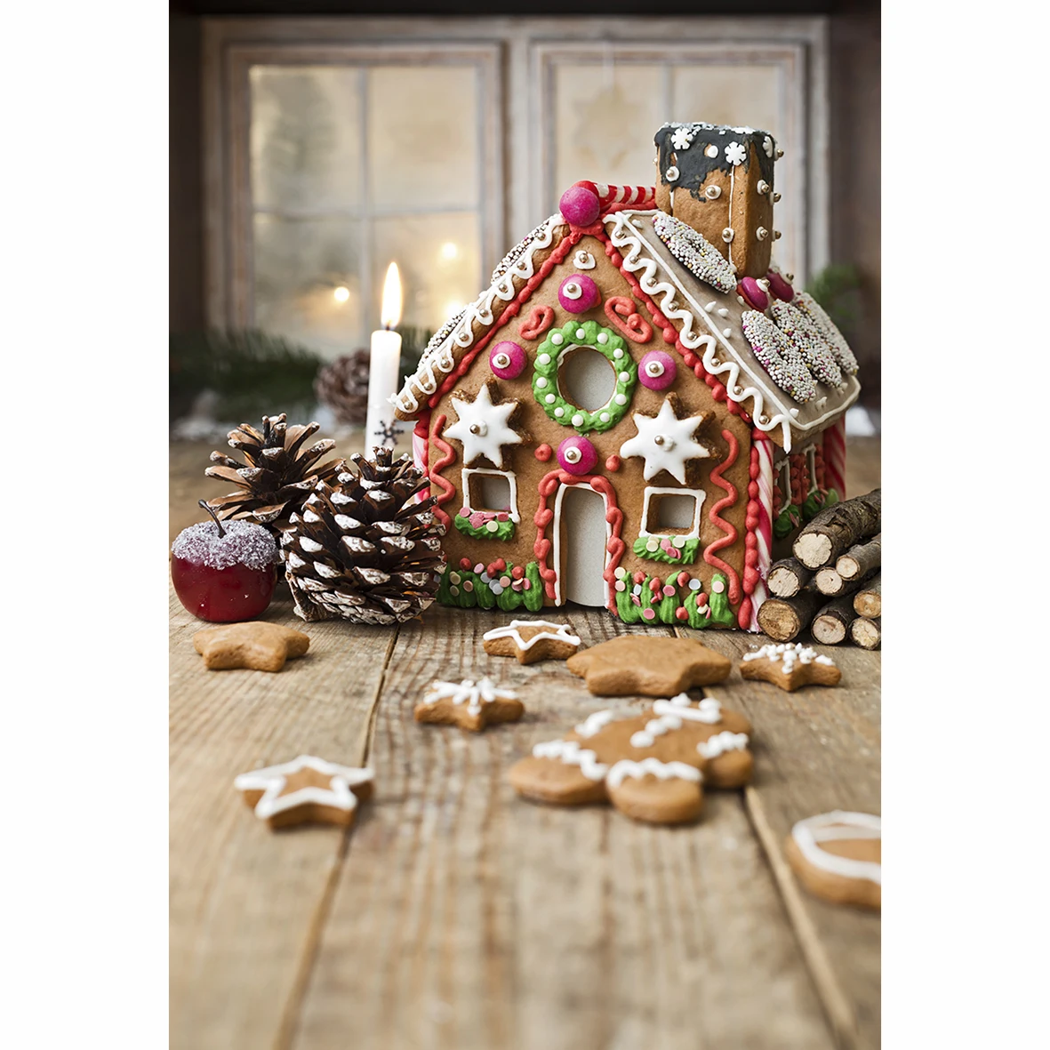 Allenjoy Christmas candy photography backdrop gingerbread house kids window professional background photobooth photocall