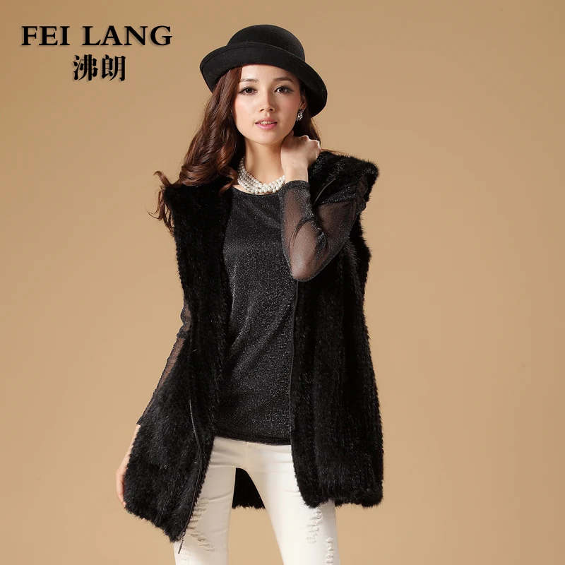 

2017 Luxury Autumn Winter Women's Genuine Real Knitted Mink Fur Vest with Hoody Lady's Waistcoat Female Gilet VF0471