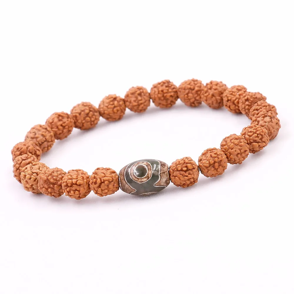 Natural Rudraksha Seed With Tibetan Buddhism Dzi Eye Beads Bracelet For Men Women Wholesale New Mala Healing Lucky Jewelry