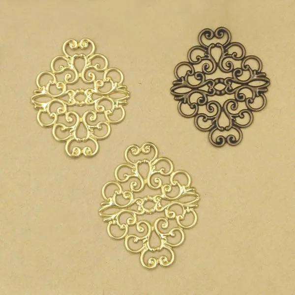 Multi-color Plated Brass Metal Blank Vintage Filigree Flower Charms Links Wraps Connectors Jewelry DIY Findings 37x30mm