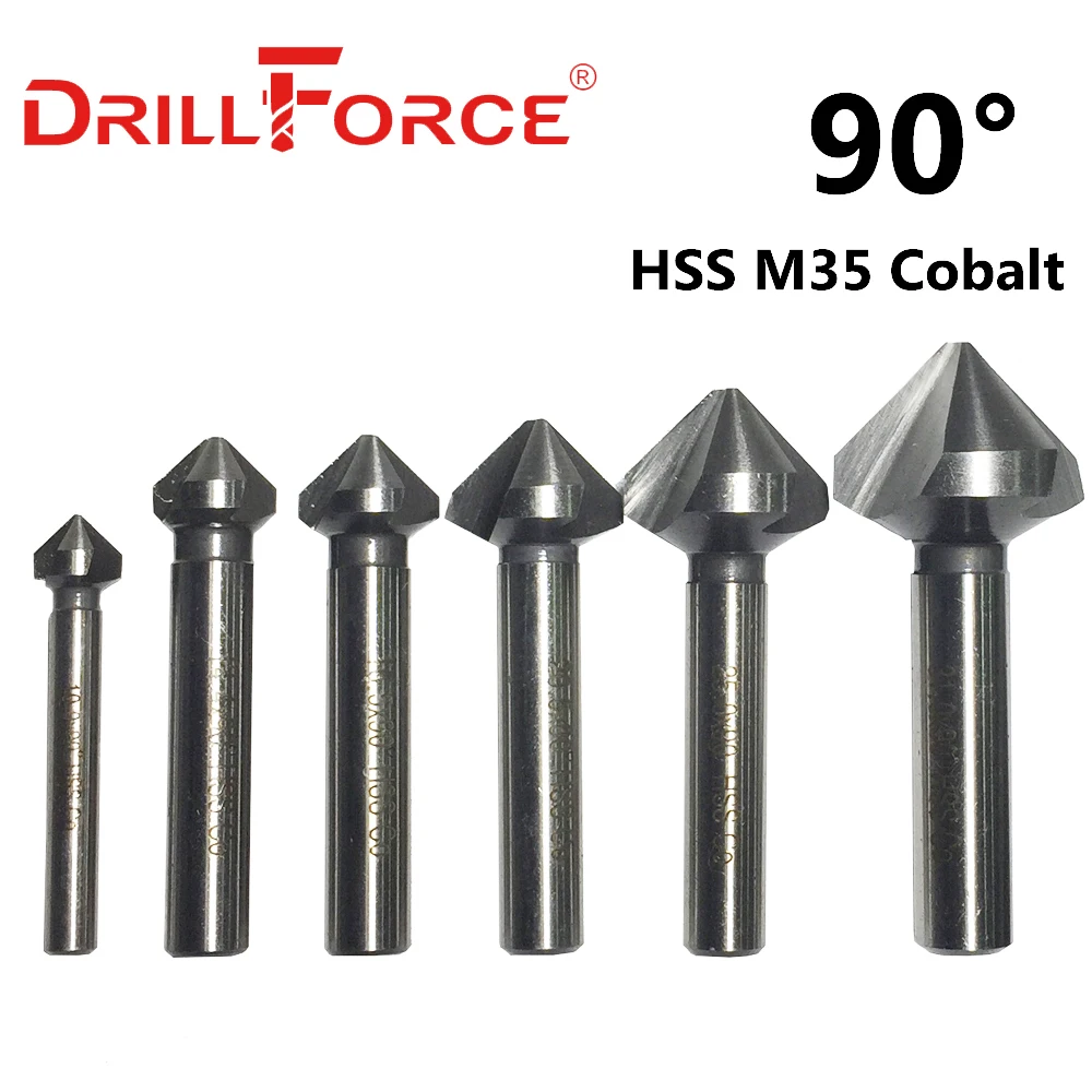 Сверла для зенковки Drillforce 4,5-40 мм, HSSCO Cobalt, 3 канавки, 90 градусов (10/14, 4/16, 5/20, 5/25/31 мм)