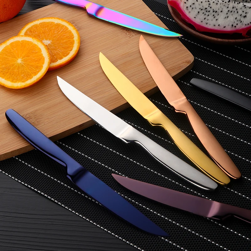 

4PCS Stainless Steel Rainbow Fruit Knife Sharp Table Knives Set Restaurant Cutlery Dinner Knife Gold Knives Dinnerware Set