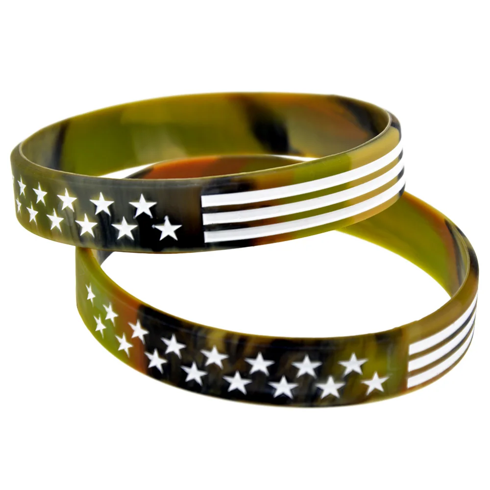 

50 PCS American National Flag Silicone Wristband Adult Size 4 Colors