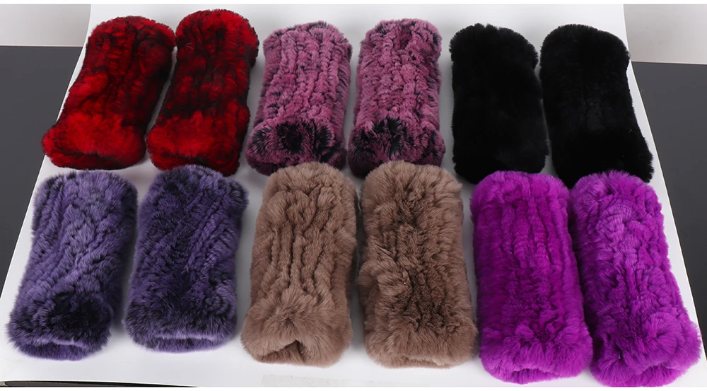 New Women 100% Real Genuine Knitted Rex Rabbit Fur Mittens Winter Warm Lady Real Fur Fingerless Gloves Handmade Knit Fur Mitten