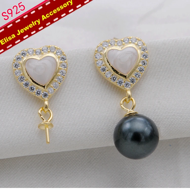 Heart Design Pearl Dangle Earrings Holder S925 Sterling Silver Eardrop Findings Women DIY Making Jewelry Accessory 3Pairs/Lot