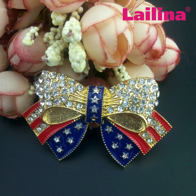 Customized Newest Flag Shape Bow Brooch Multi Color Bow Patriotic Brooches for USA July 4th Decoration