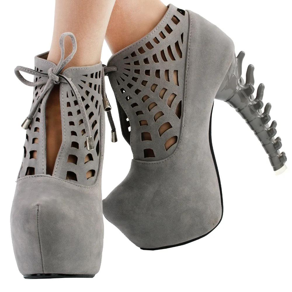 LF80643 Punk Black Spider Web Lace-Up Platform Bone Heel Ankle Boots Size 4/5/6/7/8/9/10