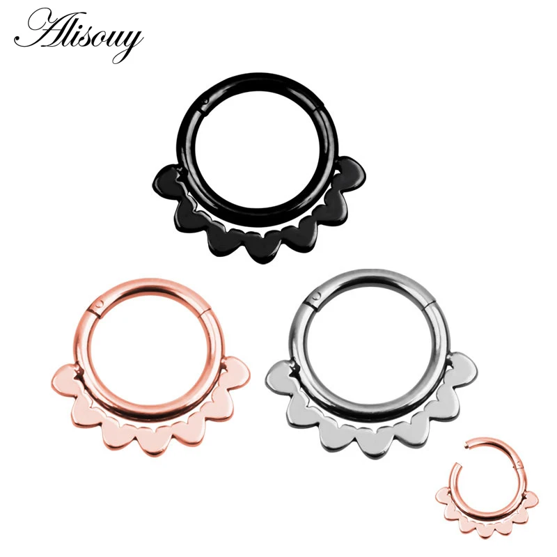 1PC 6 Styles Double Layers Steel Clicker Segment Nose Hoop Rings Hinged Ear Nose Septum Piercing Women Men Body Jewelry Ombligo