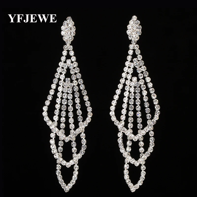 YFJEWE Full Crystal Women Wedding Elegant Party Accessories Long Drop Earrings Jewelry Female Classic Dangle Earrings E469