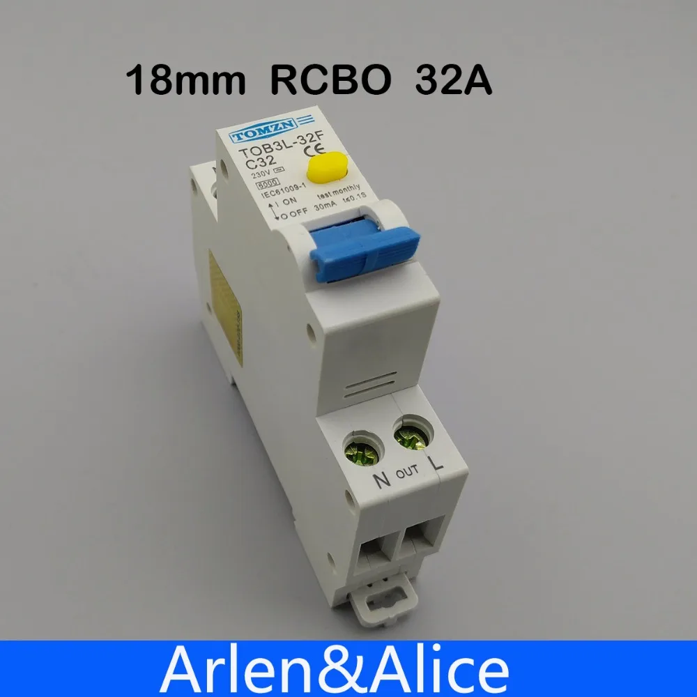 18MM RCBO 32A 1P+N 6KA Residual current differential automatic Circuit breaker with over current and Leakage protection