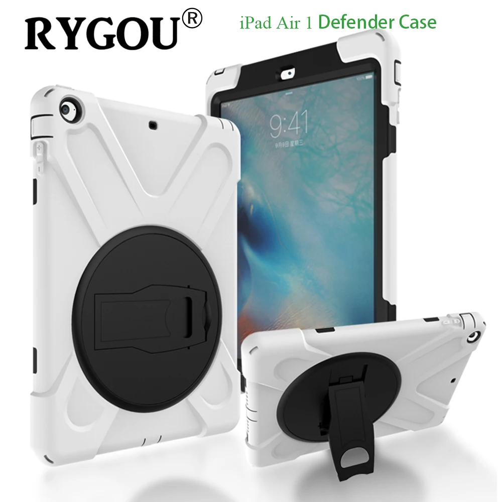 RYGOU For iPad Air Case Kids Safe Hybrid Armor Shockproof Heavy Duty Silicone Hard Cover for iPad Air 1 Tablet Protective Case