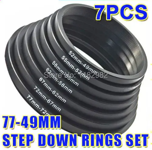 

lens step-up ring Adapter Ring Filter Step up rings set 77-72-67-62-58-55-52-49mm 7pcs 77-49 Free shipping + tracking number