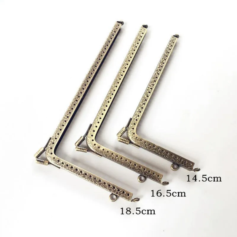 10 PCS 14.5 16.5 18.5cm L shape Embossed bronze Right Angle Coins Purse Frames DIY Metal Kiss Clasp Bags accessory for sewing