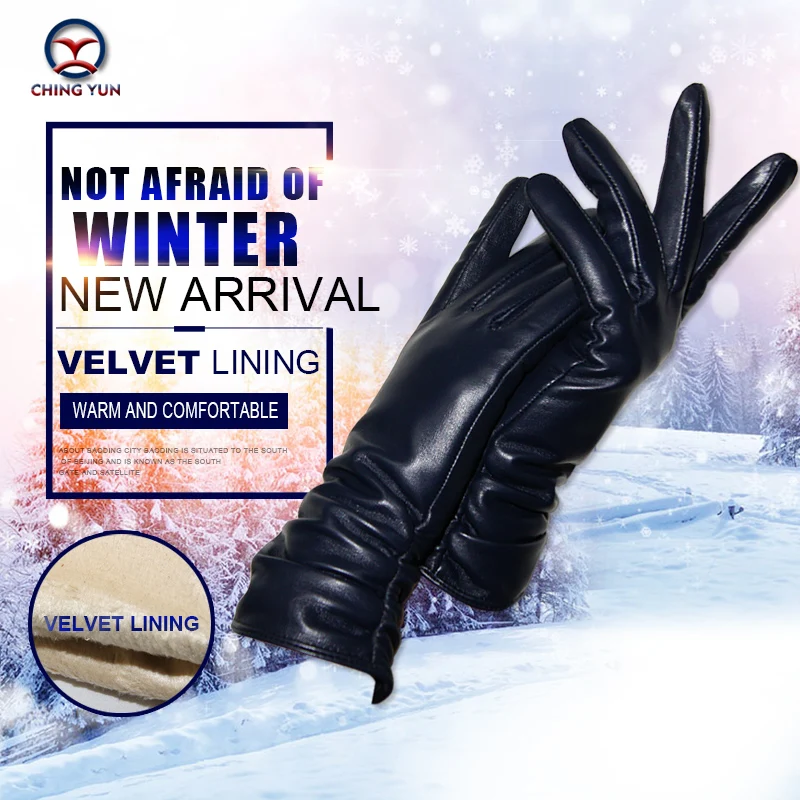 CHING YUN New Women Genuine Leather Gloves Winter Autumn Ladies Fashion Brand Sheepskin Thicken Arm sleeve Warm Leather yv01