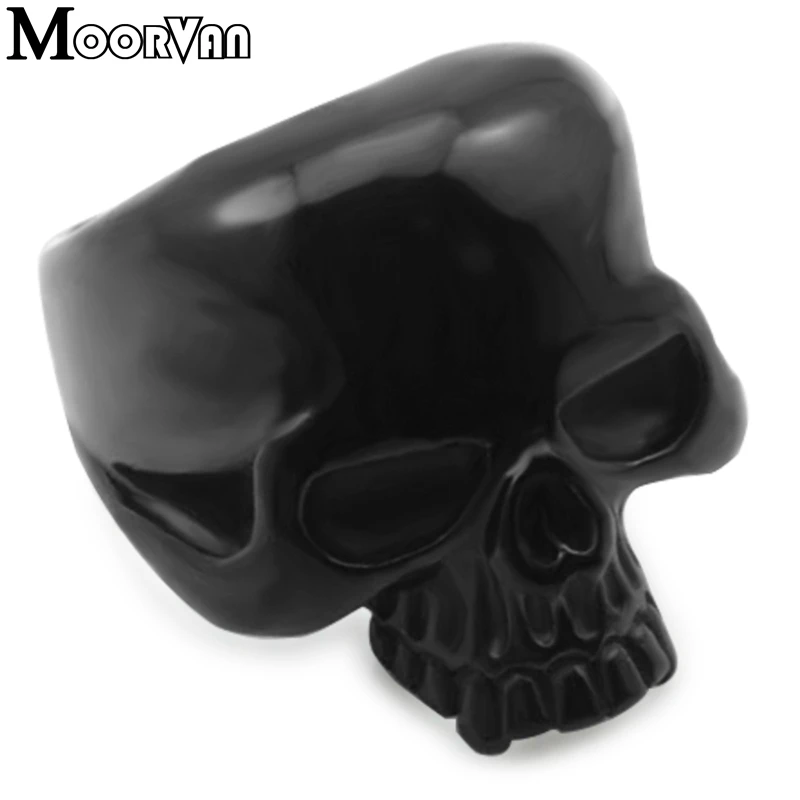 Moorvan Drop ship Cool Stainless Steel Rings For Men Trendy Smooth Polishing Big Tripple Skull Ring Punk Biker Jewelry VR312