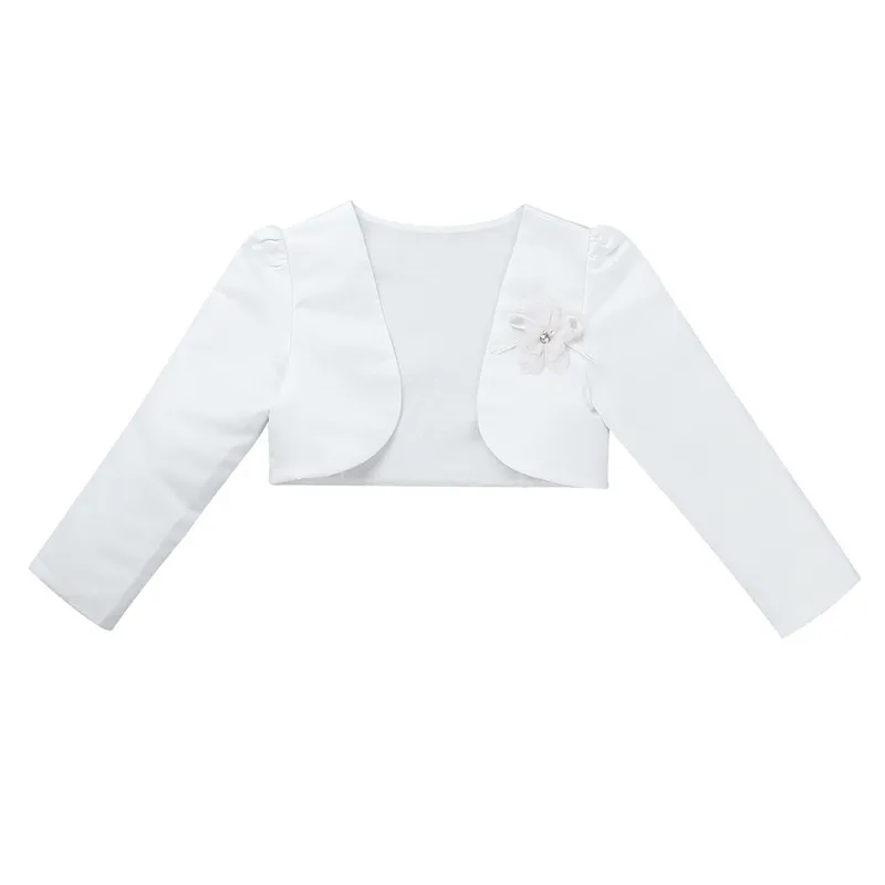 Cardigan court à manches longues pour filles, veste boléro à manches longues, chandail à épaulettes, robe de princesse à fleurs 3D pour fête d'anniversaire et mariage