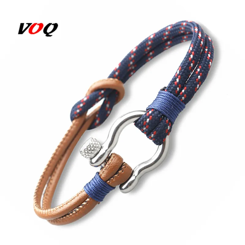 2017 Navy Style Sport Camping Parachute Cord Survival Bracelet Men Stainless Steel Shackle Buckle Jewelry pulseira masculina