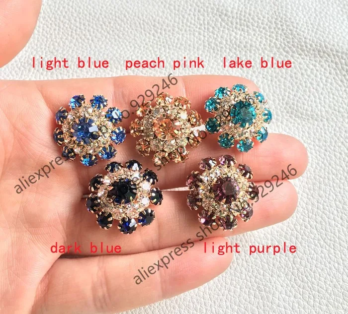 10pcs/lot 22mm pink AB white peacock green purple wine red crystal rhinestone gold metal button sewing-on garments accessory