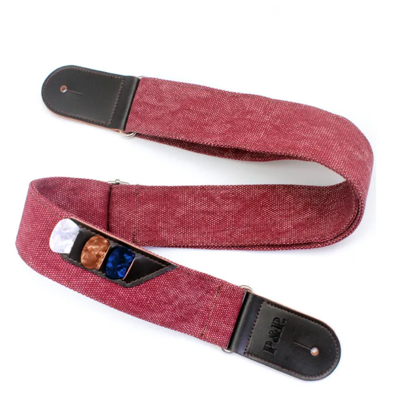 1Pcs P&P Leather Denim Guitar Straps With Pick Holder Bags Adjustable Length For Bass Acoustic Electric Guitar Accessories Parts