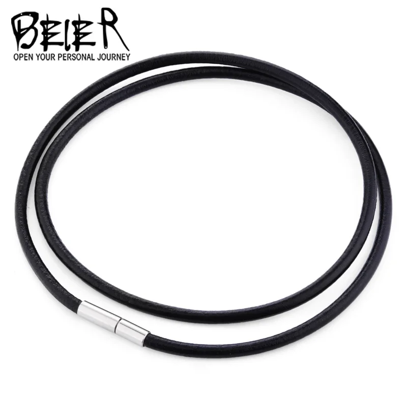 BEIER Leather silica gel Cord Lanyard Pendant Stainless Steel Screw Lock Korean Fashion Men\'s choker Rope Necklace PSXL011