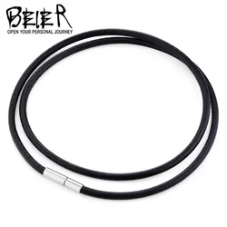 BEIER Leather silica gel Cord Lanyard Pendant Stainless Steel Screw Lock Korean Fashion Men's choker Rope Necklace PSXL011