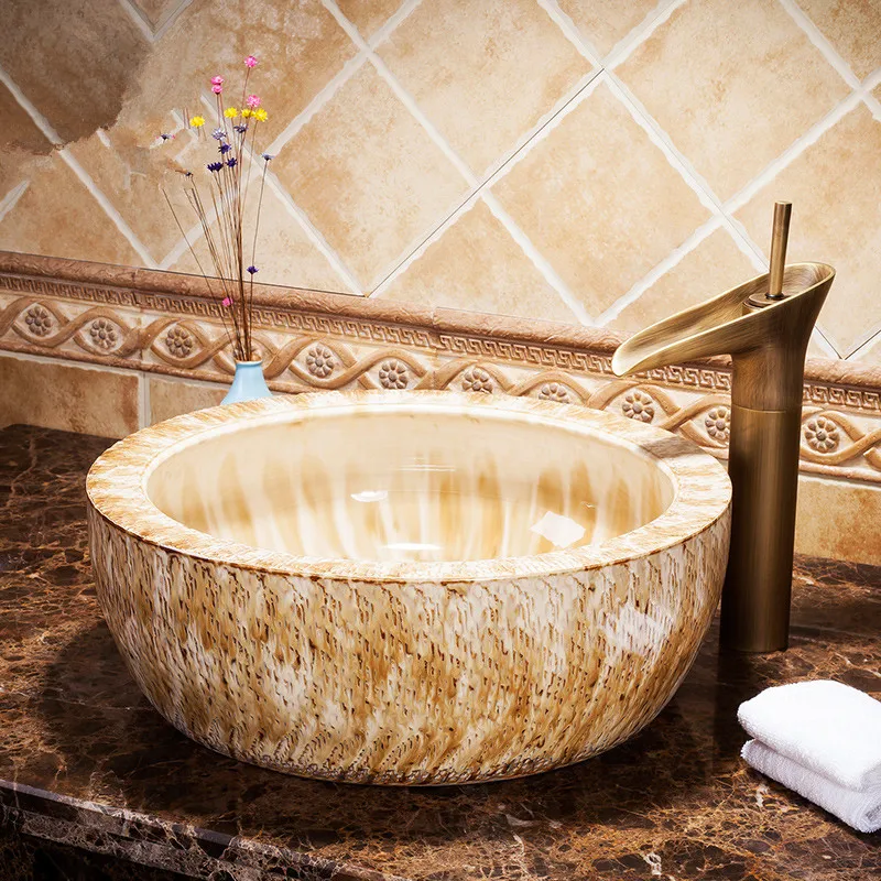 

China Artistic Handmade Art wash basin Ceramic Counter Top Wash Basin Bathroom Sinks hand wash art basin