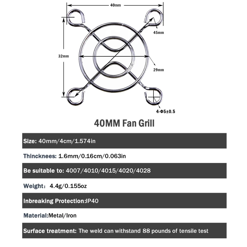 10 stuks 40mm DC Fan Grill Protector Silver Metal Finger Guard Cover Gebruikt voor 4 cm Fans