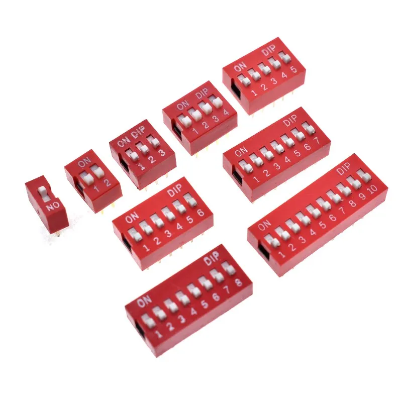 Dip Switch Kit In Box 1 2 3 4 5 6 7 8 10 Way 2.54mm Toggle Switch Red Snap Switches Mixed Kit Each 5PCS Combination Set