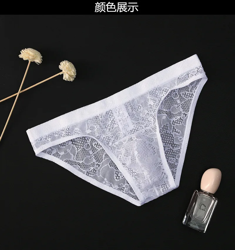 Briefs Cueca Underpants Panties Hot Men\'s Briefs Sexy Lace Transparent Underwear Men Bikini Low Waist Underwear Man Soft Solid