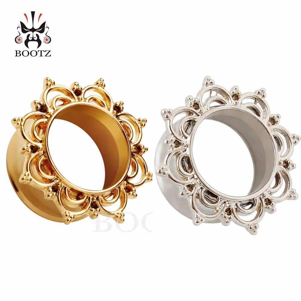 KUBOOZ 2PCS Ear Stretcher Piercing Tunnel Plugs Stainless Steel Fashion Body Jewelry Gagues Expander Earrings For Women Men