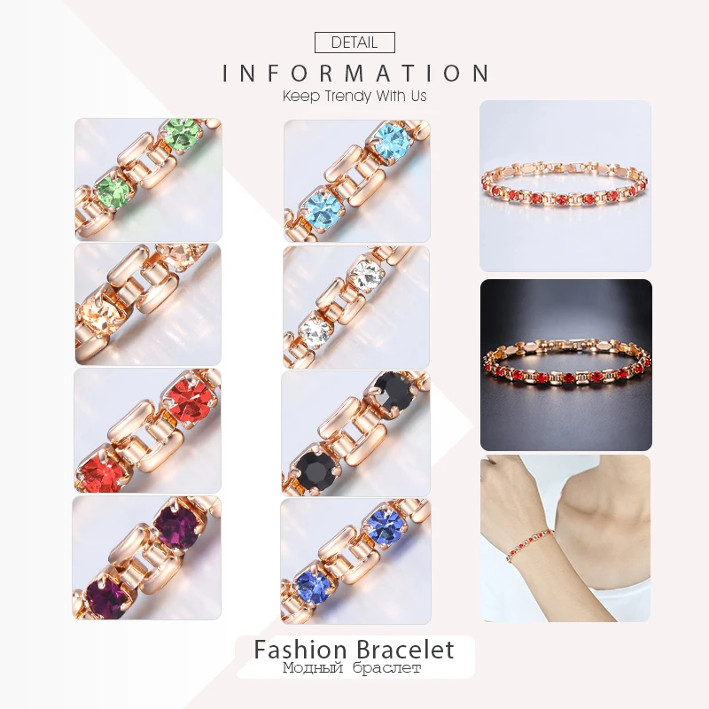 Womens Bracelet Square Bismark CZ Stone 585 Rose Gold Color Bracelets For Women Jewelry Accessories Gifts 5.5mm HGBM101