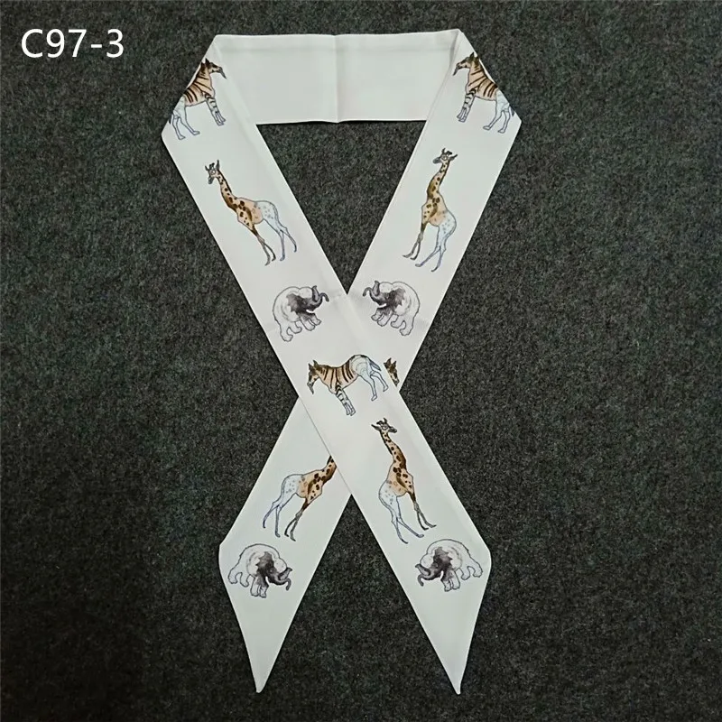 Giraffe Elephant Print Skinny Scarf For Women Luxury Brand Silk Foulard Women Tie New Fashion Head Scarves  Belt For Ladies