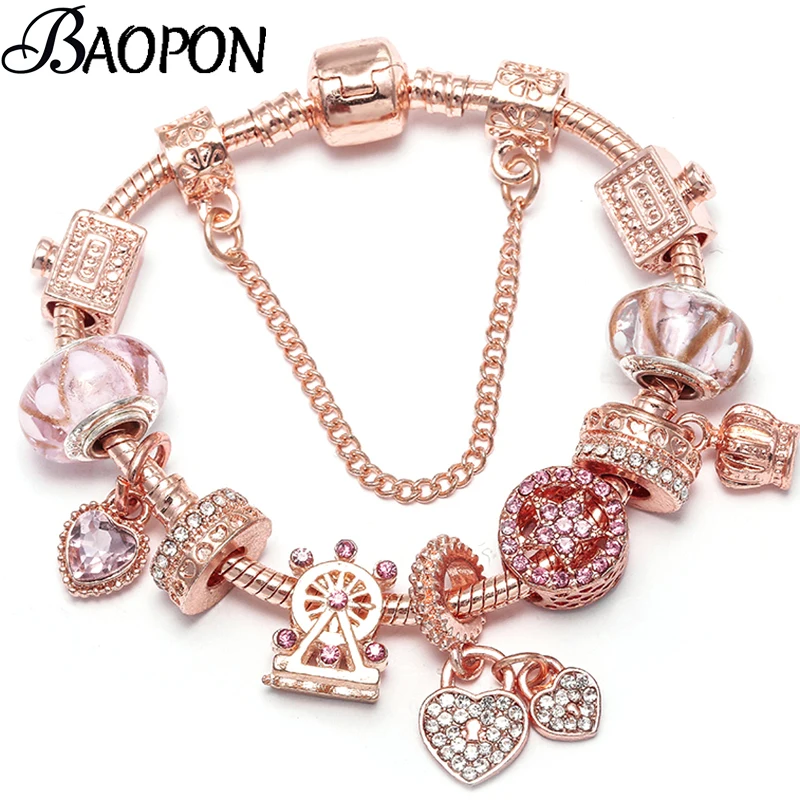 BAOPON 2024 Love Heart Charm Bracelets & Bangles for Women Jewelry DIY Marano Beads Fine Bracelet Lover Wife Wedding Jewelry