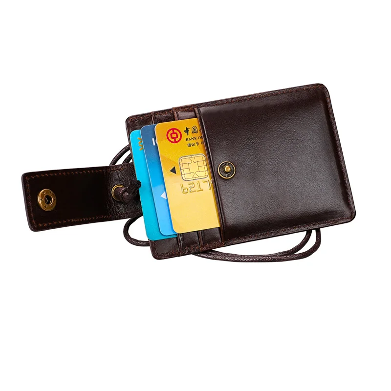 Genuine Leather Id Card Badge Holder with Lanyard RFID Blocking Card Cover for Chest Card Hangtag Work Pass Student Card Holder