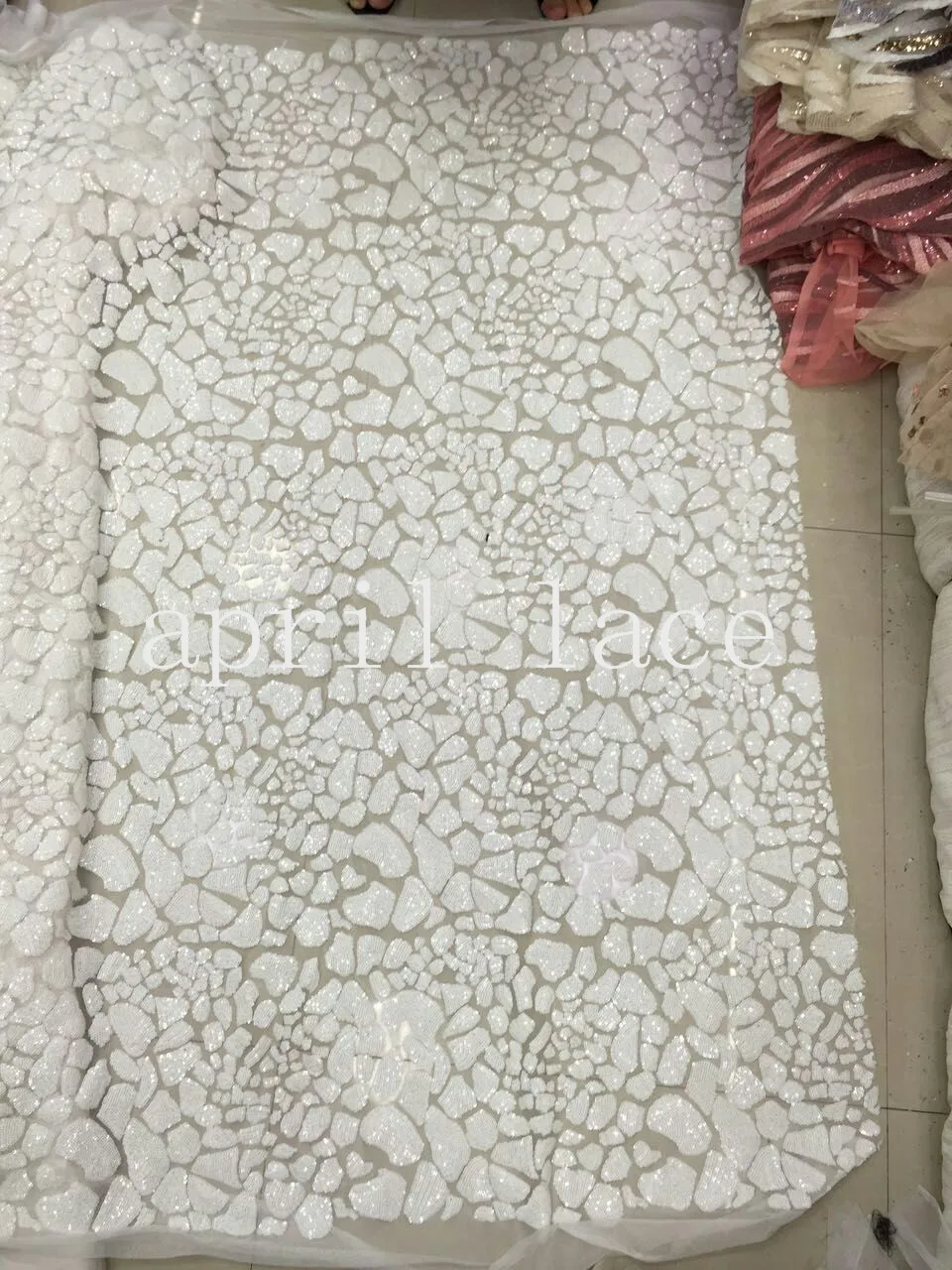 

5yards WLL012 white paillette embroidery sexy tulle mesh lace for wedding/evening dress fast shipping by dhl !