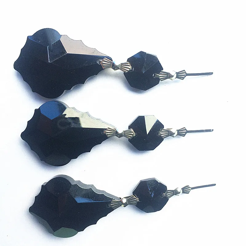 Top Quality 38pcs/lot 38mm Black Color Crystal Glass Pendants with Beads/ Crystal Curtain Parts Crystal Chandelier Accessories