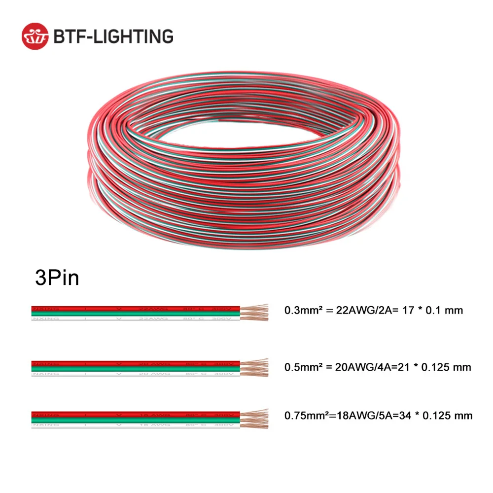 Cables eléctricos de 10m, 2 pines, 3 pines, 4 pines, 5 pines, 22AWG, 20AWG, 18AWG, WS2812B, WS2813 5050 RGBW, Cable de extensión de conector de