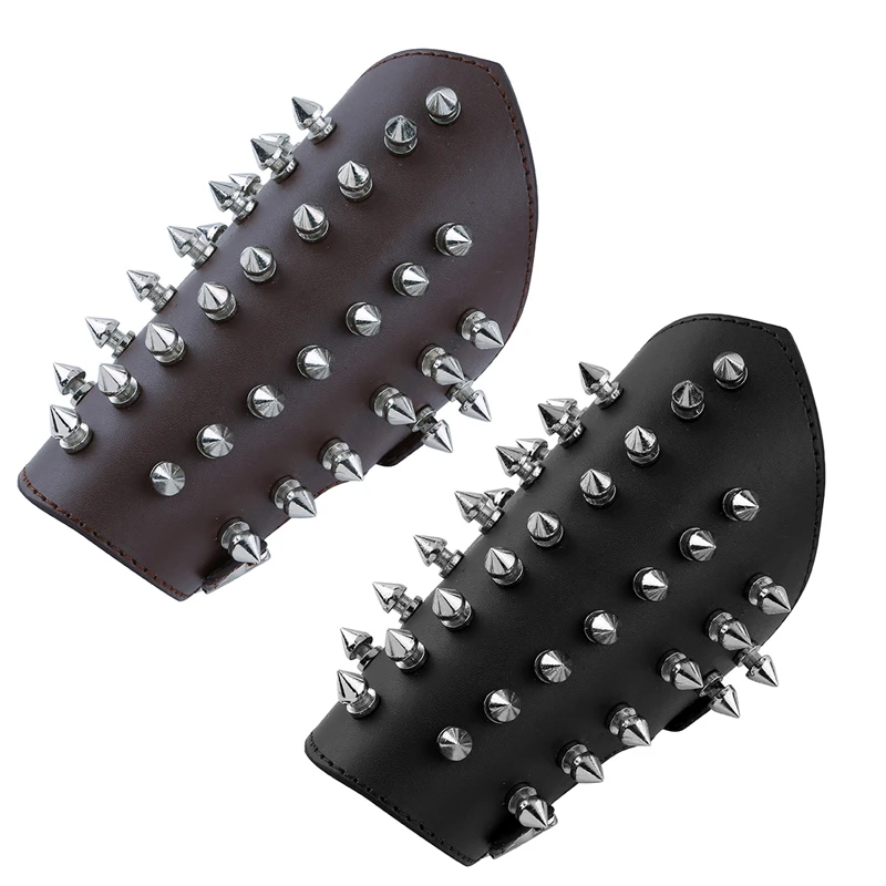 Unisex Faux Leather Metal Spikes Gauntlet Wristband Armband Medieval Bracers Protective Arm Armor Cuff for Men and Women