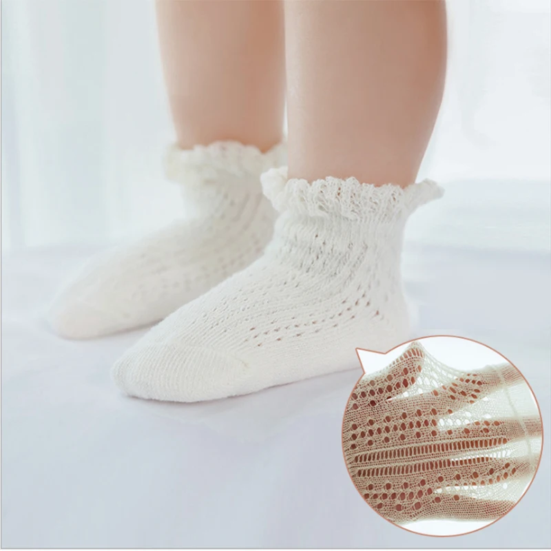 Baby Girls lace Short anti-slip Socks Cotton Newborn infant Princess Ruffle kid mesh toddler white Sock child Clothing Accessory