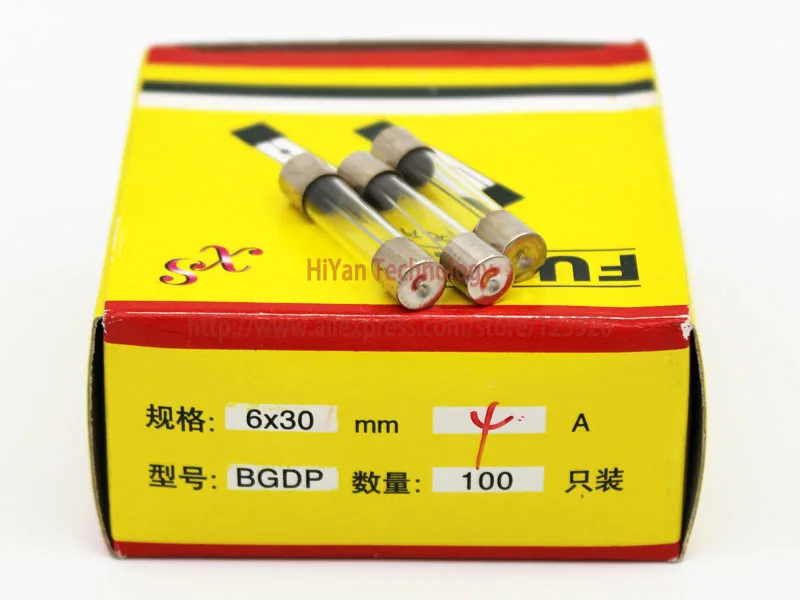 (100pcs/lot) 6*30MM 4A Fuses Fast Quick Blow Glass Tube Fuse 6x30mm 250V 4A F4AL250V