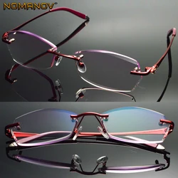 Luxury British Lady Diamond Cutting 100% Titanium Alloy Rimless Frameless Reading Glasses + Box +0.75 +1 +1.75 +1.5 +2 to +4