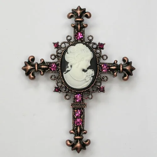 60pcs/lot Mixed Color (Can Notes Color) Wholesale Cameo Cross Rhinestone Pin brooches Pendant C101912