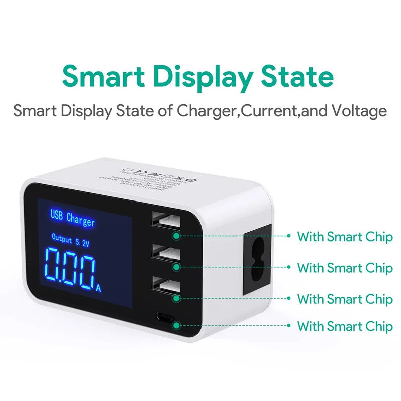 Quick Charge Type C USB Charger HUB Led Display Wall Charger Fast Mobile Phone Charger For iPhone Samsung USB Adapter EU US Plug image 6