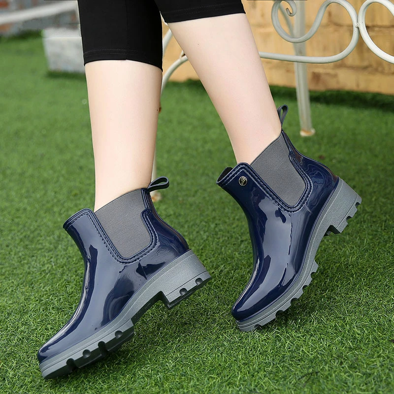 2022 new fashion quality lady PVC rubber shoes warm rain boots bright women\'s high-heeled elastic low-tube rainboots women shoes