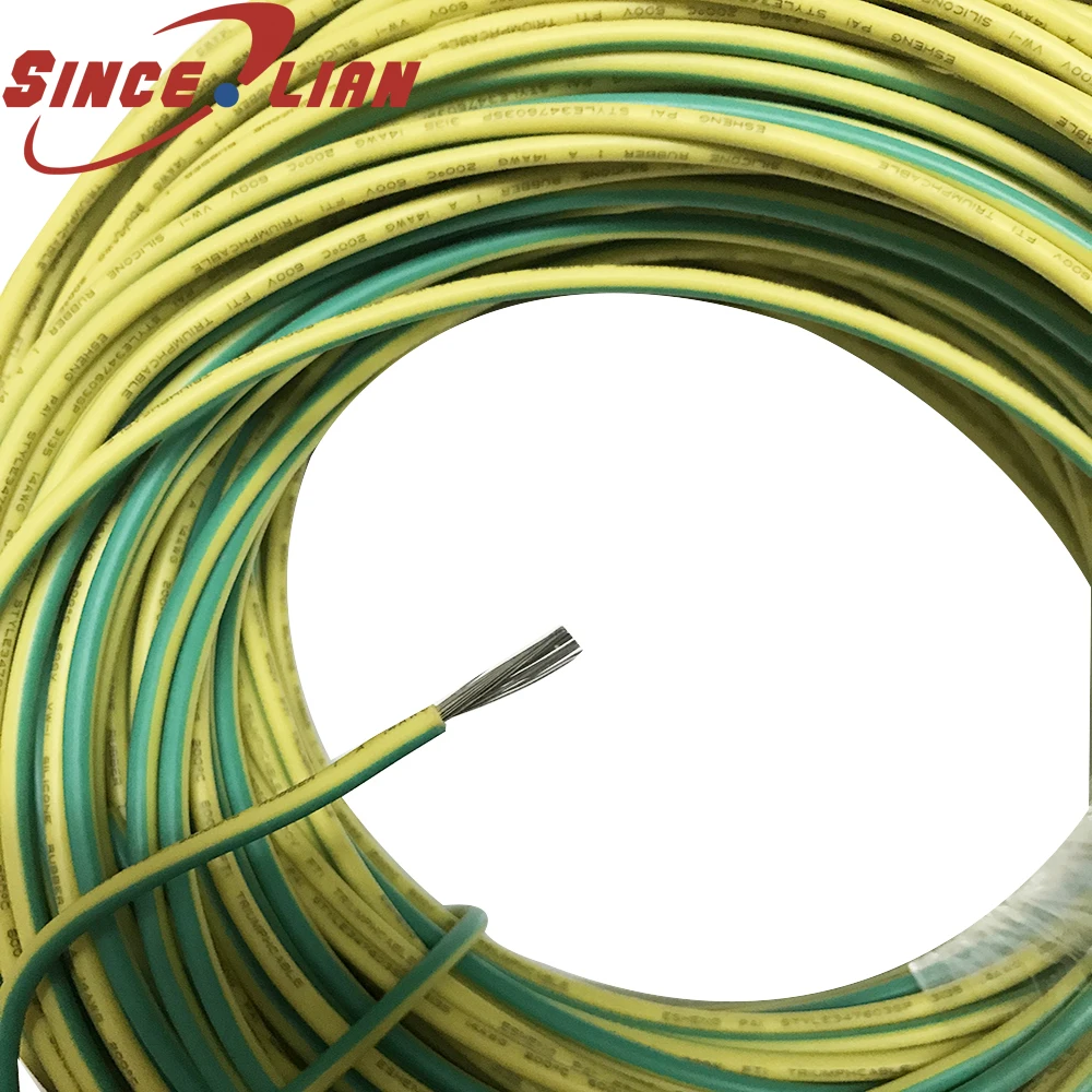 100 Meters Soft Silicone Rubber High Temperature Resistant AGR0.5 0.75 1 Square Yellow Green Double Color Grounding Wire